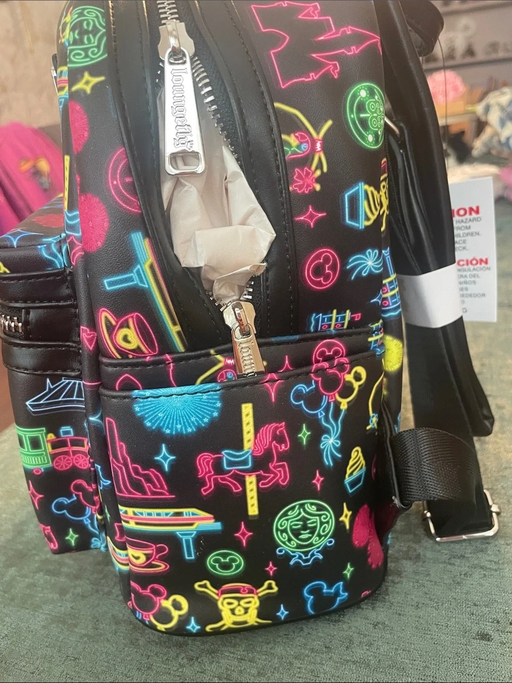 Disney Parks Neon Attraction Icons Mini Loungefly Backpack